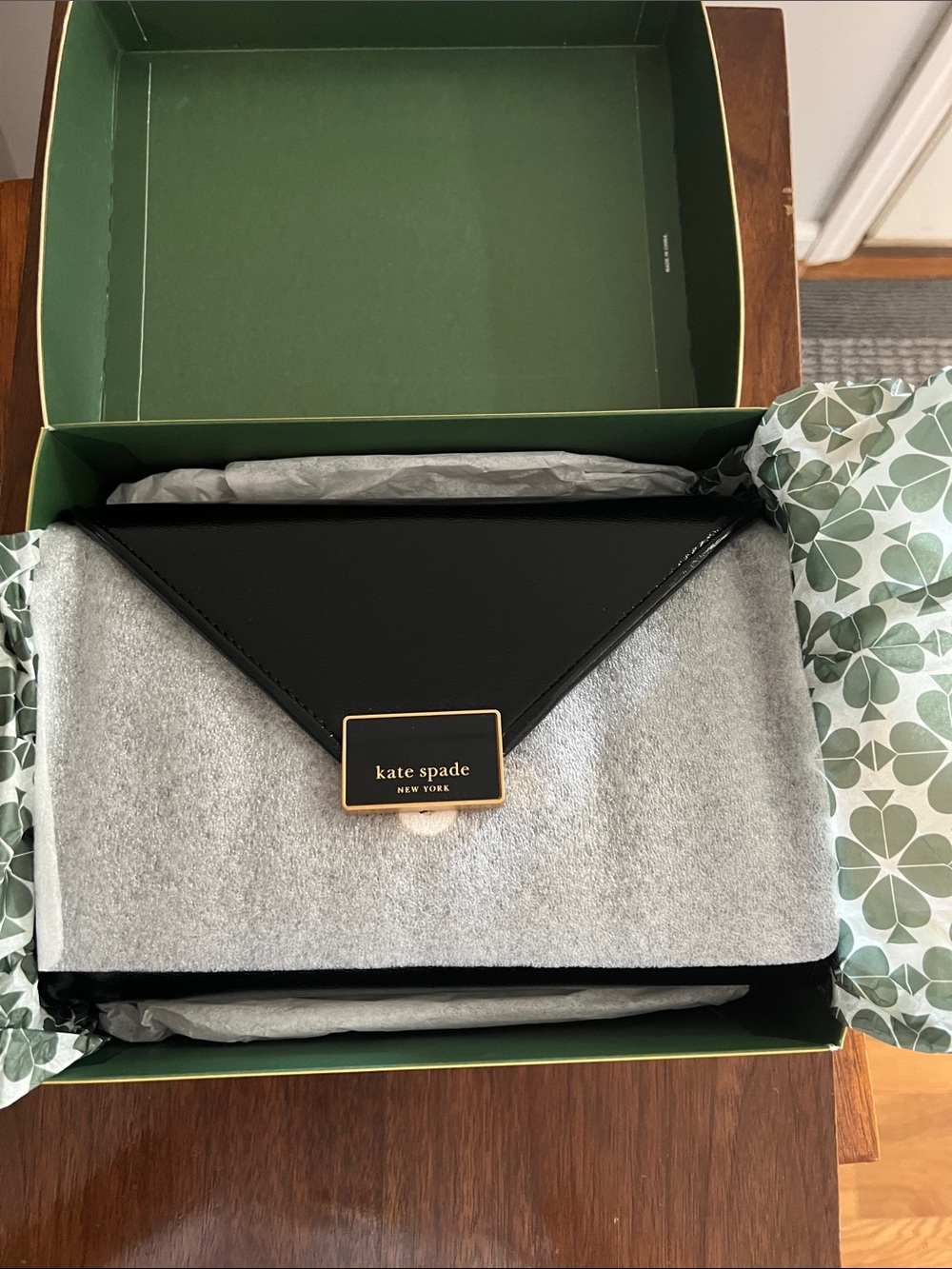 Authentic kate spade Black Envelope Clutch with Gold Plaque